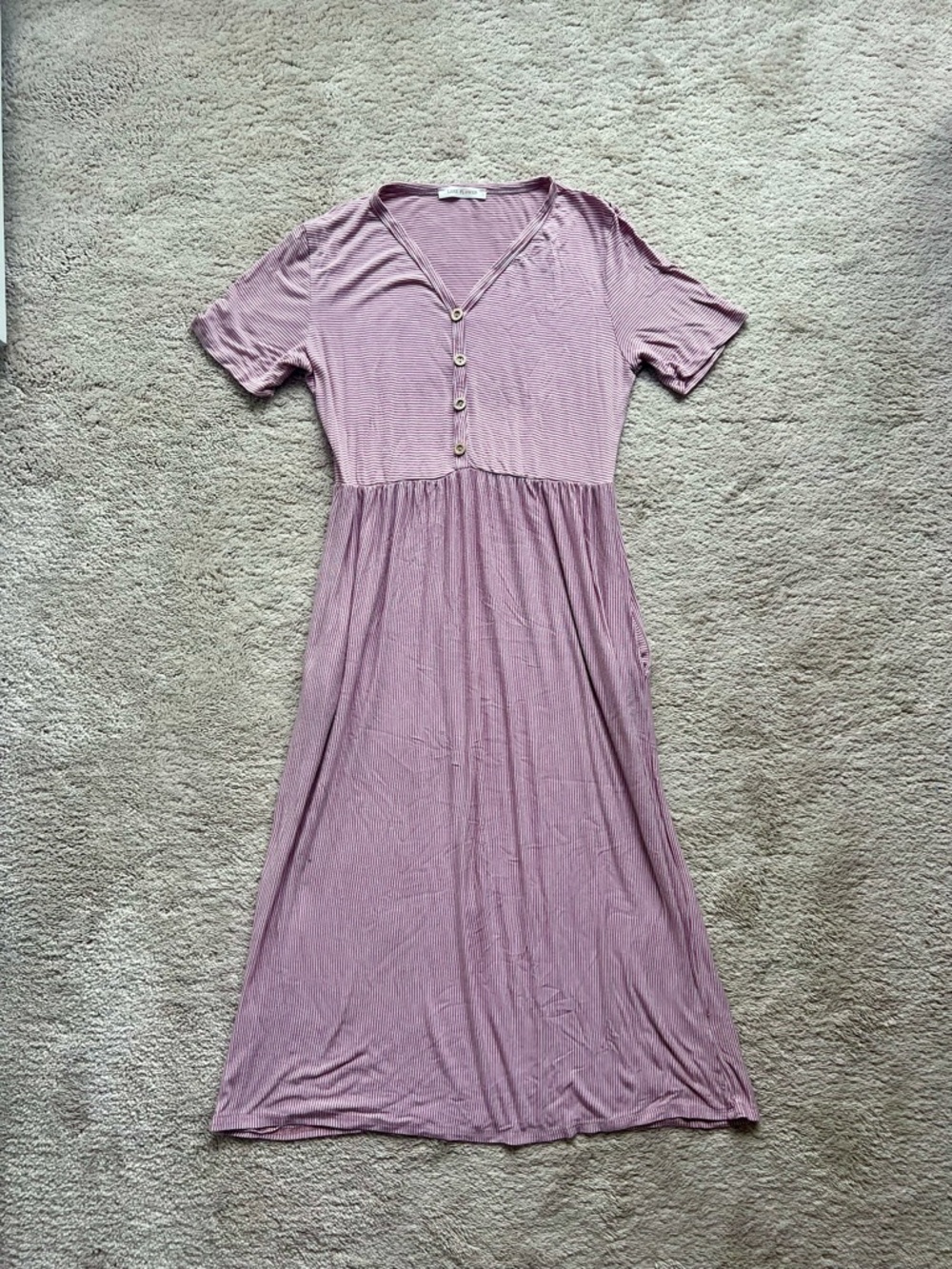 Midi Button-Front V-Neck Dress in Dusty Rose